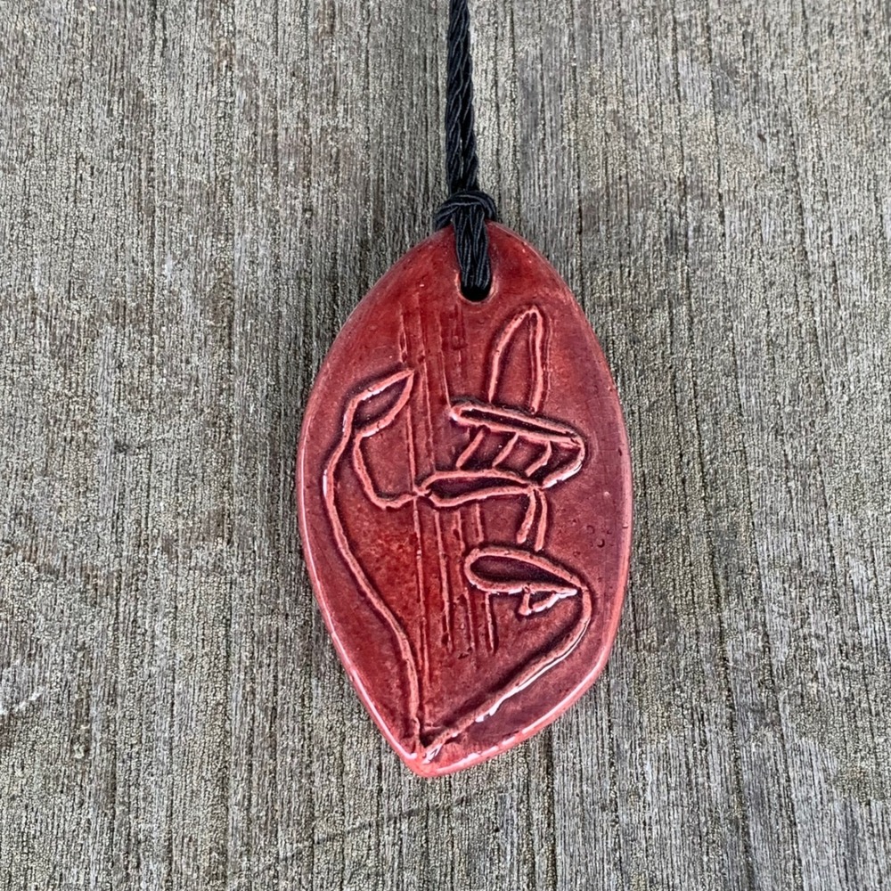 Louisiana Craftsmen Handmade Pottery Necklace Red Pendant Upright Bass Cello